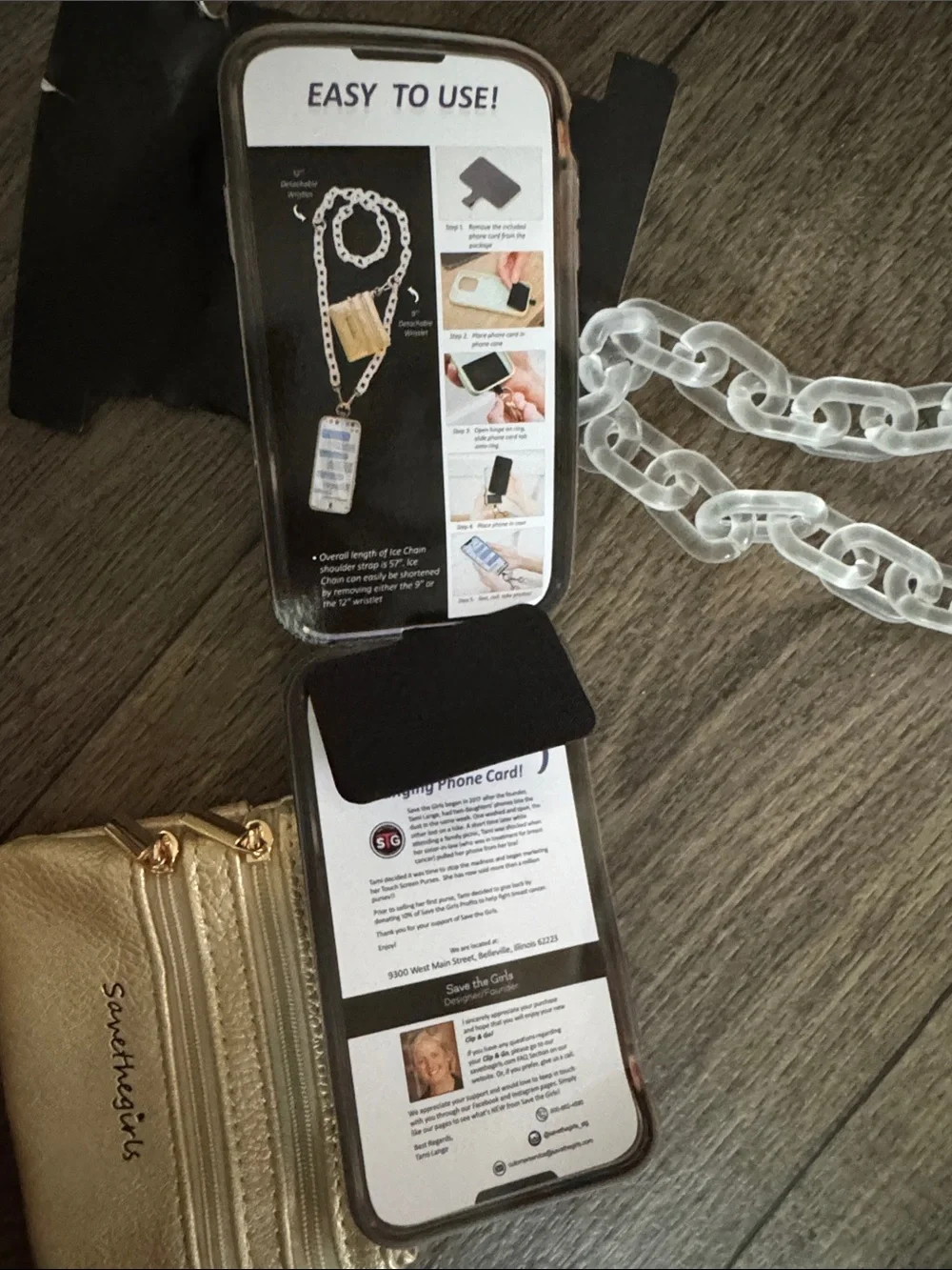 Save The Girls Clear Acrylic Link Crossbody with Gold Coin Pouch - Clear/Gold